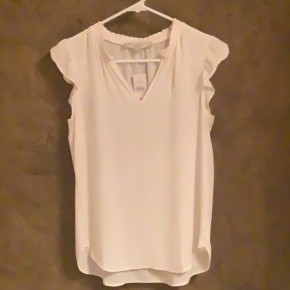 NWT LOFT pleated neck flutter sleeve blouse